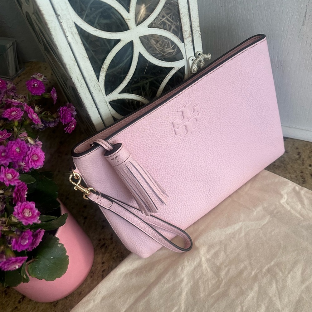 New Tory Burch Thea large leather pouch clutch pink - Picture 4 of 10
